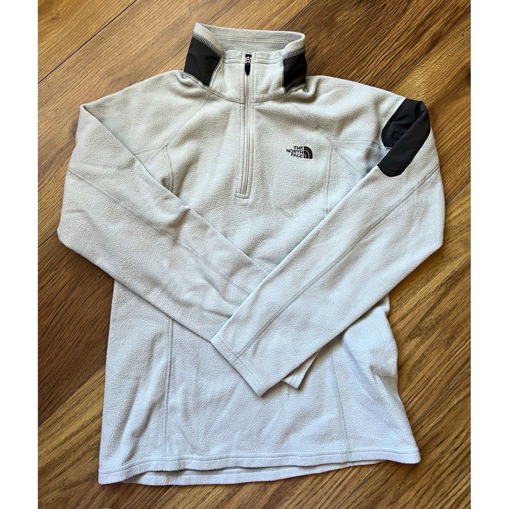 North Face TKA Glacier FlashDry 1/4 Zip Fleece Womens Small Grey Sleeve Pocket